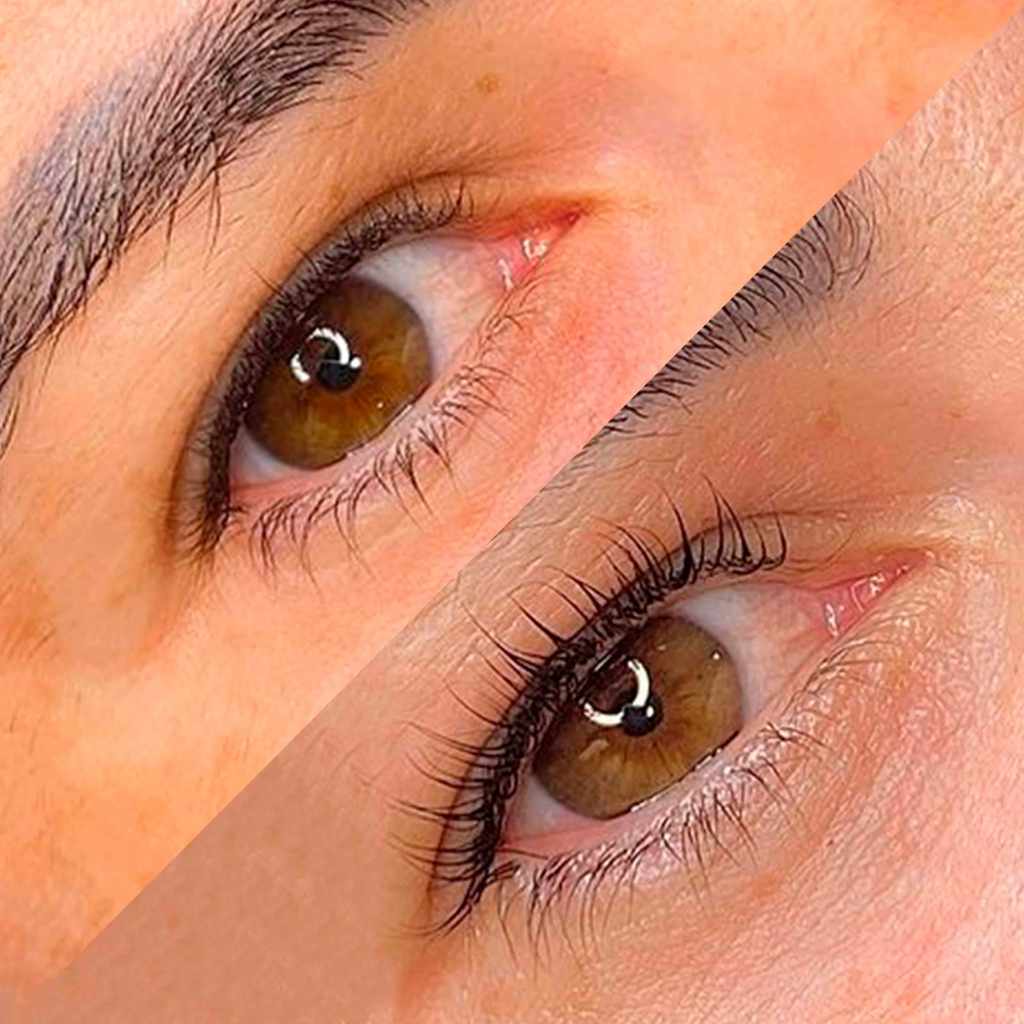Antes e depois de fazer um Lash lifting